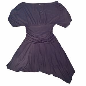 Arden B Black Mini Dress XS Puff Ruched Sleeve Asymmetric Hem